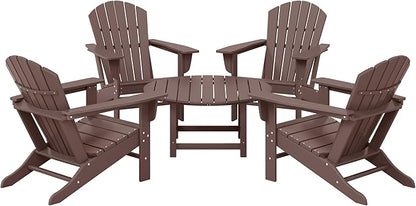 WestinTrends Dylan 5-Piece Outdoor Patio HDPE Adirondack Chair with Round Coffee Table Conversation Set, Dark Brown