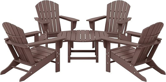 WestinTrends Dylan 5-Piece Outdoor Patio HDPE Adirondack Chair with Round Coffee Table Conversation Set, Dark Brown