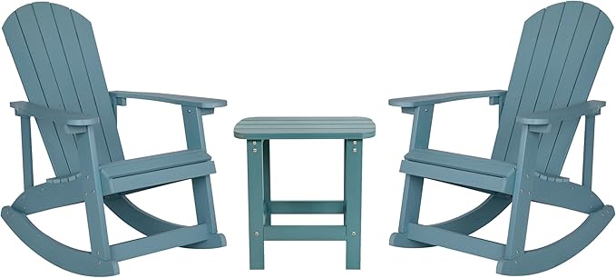 Flash Furniture Set of 2 Savannah Adirondack Rocking Chairs - Commercial Grade All-Weather Sea Foam Poly Resin Wood - Photo 1