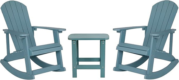 Flash Furniture Set of 2 Savannah Adirondack Rocking Chairs - Commercial Grade All-Weather Sea Foam Poly Resin Wood - Photo 1