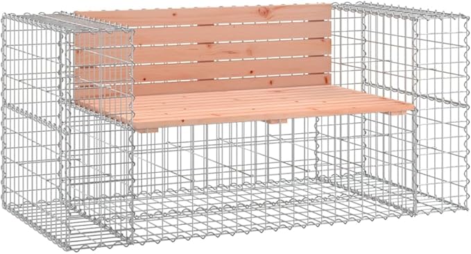 Solid Douglas Wood Garden Bench with Galvanized Steel Frame, Rustic Gabion Design Outdoor Seating for Patio and Lawn, Durable Construction Supports 242.5 lbs, Easy