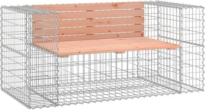 Garden Bench with Solid Douglas Wood and Galvanized Steel Frame, Rustic Gabion Design Outdoor Seating for Patio, Durable Weather-Resistant Construction, Spacious Two-Person