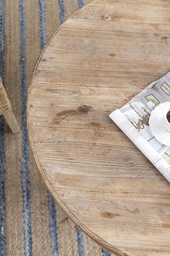 Round Wood Side Table Rustic Circle End Table 30" Small Coffee Tables Drink Table with Pedestal Bedside Tables Nightstand for Small Spaces Living Room Bedroom Patio Antique White & Wood