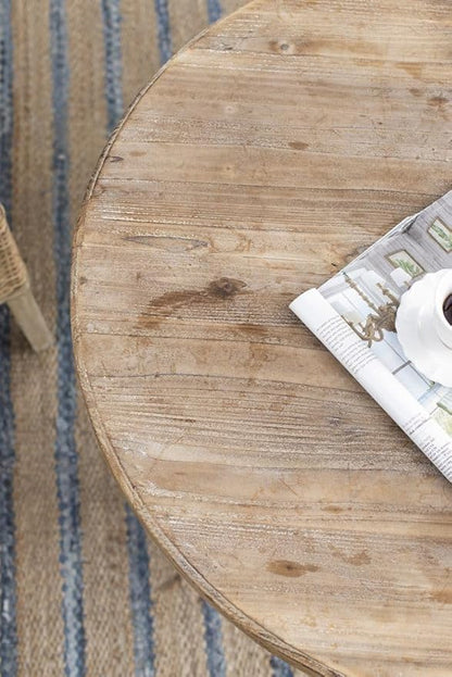 Round Wood Side Table Rustic Circle End Table 30" Small Coffee Tables Drink Table with Pedestal Bedside Tables Nightstand for Small Spaces Living Room Bedroom Patio Antique White & Wood