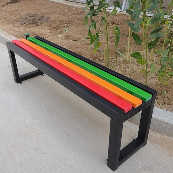 LITFAD Outdoor Bench Modern Simple Style Park Bench with Corrosion Resistant Metal Frame Multicolor Wooden Seating Garden Bench for Patio, Lawn, Yard, Porch - Black, 71" L x 14" W x 18" H