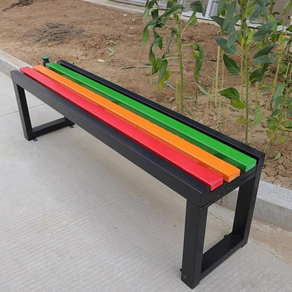 LITFAD Outdoor Bench Modern Simple Style Park Bench with Corrosion Resistant Metal Frame Multicolor Wooden Seating Garden Bench for Patio, Lawn, Yard, Porch - Black, 59" L x 14" W x 18" H