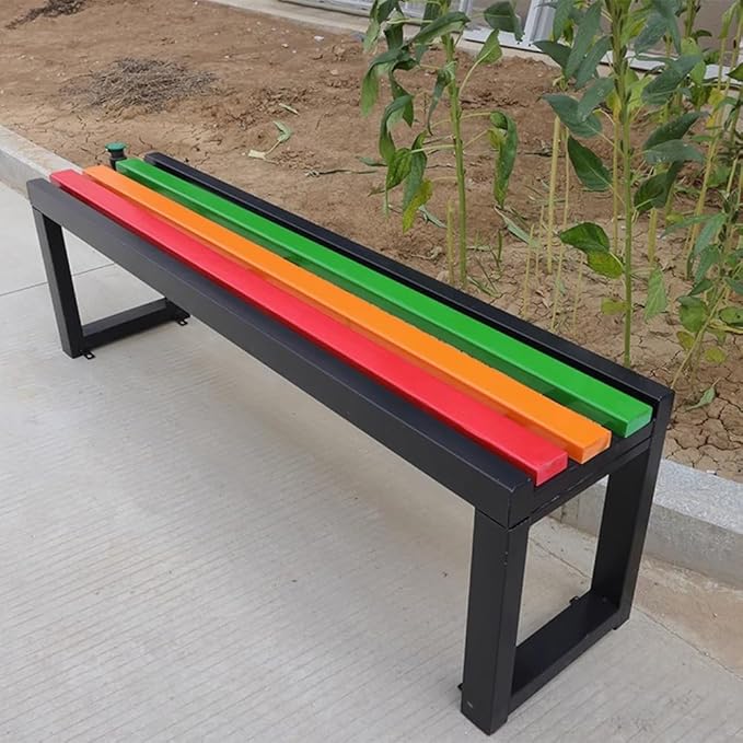 LITFAD Outdoor Bench Modern Simple Style Park Bench with Corrosion Resistant Metal Frame Multicolor Wooden Seating Garden Bench for Patio, Lawn, Yard, Porch - Black, 79" L x 14" W x 18" H