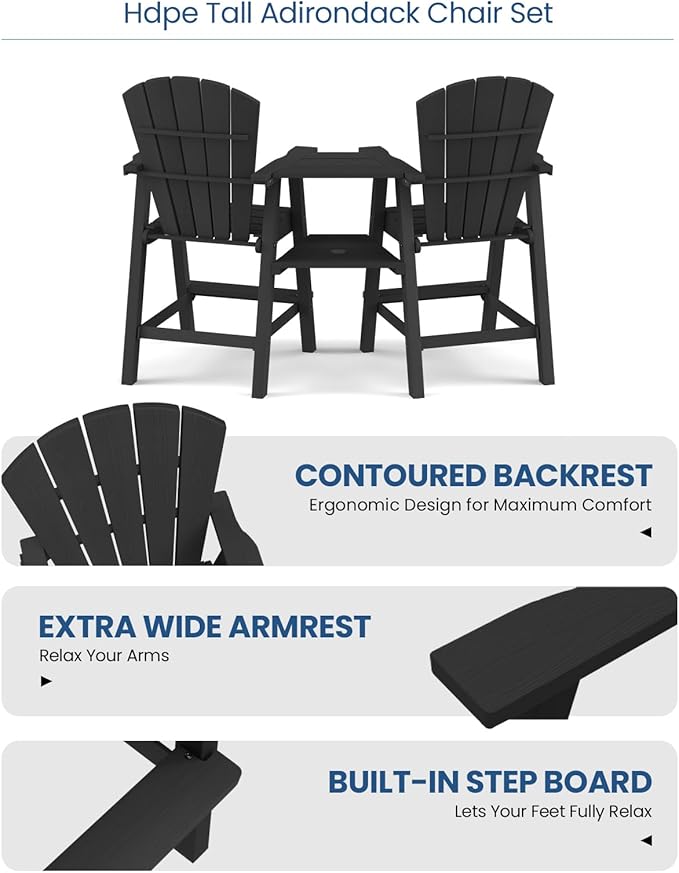 Ciokea Tall Adirondack Chairs Set of 4, HDPE Outdoor Adirondack Bar Stools with Double Connecting Tray - Photo 6