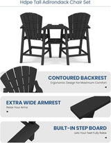 Ciokea Tall Adirondack Chairs Set of 2, HDPE Outdoor Adirondack Bar Stools with Double Connecting Tray - Photo 6
