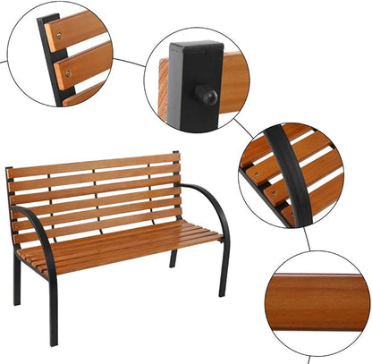 Patio Bench,Outdoor Garden Bench Park Bench, Patio Bench Chair with Cast Iron & Hardwood Structure, Weather Proof Porch Outdoor Furniture Loveseat, Perfect for Backyard, Deck, Lawn, Poolside (D)