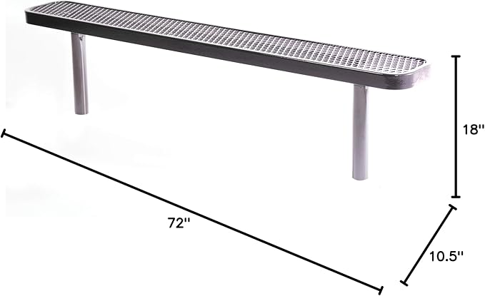 COATEDOUTDOORFURNITURE Coated Outdoor Furniture Heavy-Duty Outdoor Bench Thermoplastic Coated, Expanded Metal, Commercial-Grade Seating, Made in America (Inground Without Back, 6 Ft, Black)