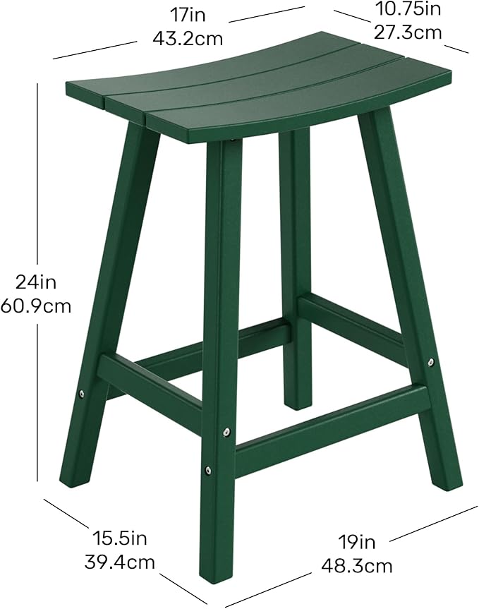 Costaelm All-Weather Bar Stools Set of 3, 24" Height Outdoor Bar Stools, Adirondack Poly Patio Bar Stool for Patio, Deck, Kitchen Counter and Garden, Dark Green