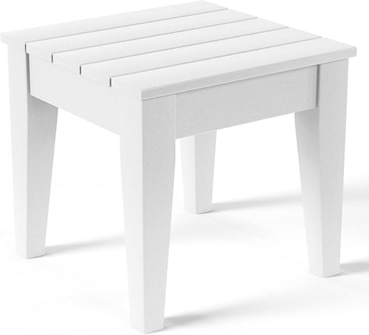 Costaelm Small Outdoor Side Table, Patio End Table Weather Resistant Outdoor Coffee Table, Square Conversation Table for Indoor, Porch, Balcony, Garden, Poolside, Deck, White