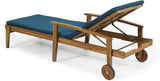 Outdoor Chaise Lounge Chair, Pool Lounge Chairs with Wheels, 5-Position Adjustable Backrest & Wood Frame - Photo 7