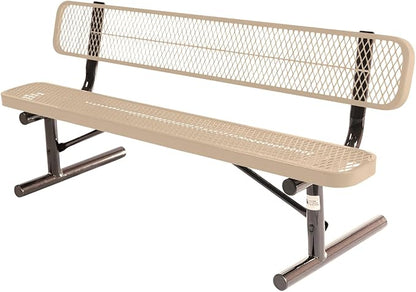 COATEDOUTDOORFURNITURE Coated Outdoor Furniture Heavy-Duty Portable Outdoor Bench Thermoplastic Coated, Expanded Metal, Commercial-Grade Seating, Made in America (Portable with Back, 6 Ft, Tan)