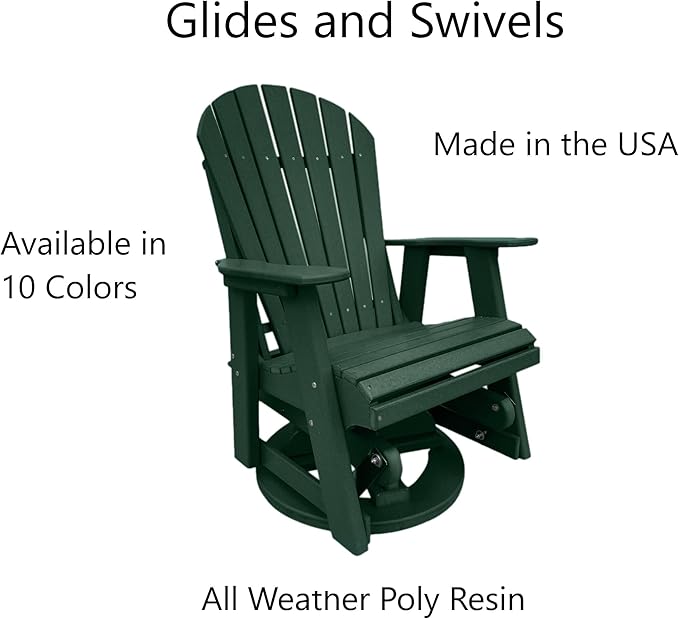 Phat Tommy Glider for Outside Patio - Outdoor Swivel Glider Chair - Poly Outdoor Furniture, Adirondack Porch Glider Chair, Green