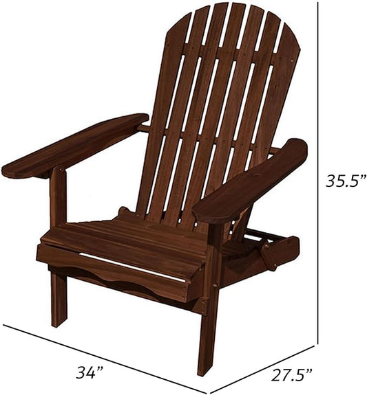 Benjara BM302157 34 Inch Outdoor Adirondack Chair, Dark Brown Wood, Wide Armrests