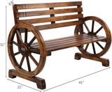 41" Rustic Wooden Wagon Wheel Bench - 2-Person Outdoor Bench for Garden and Patio, Weatherproof, Brown - Photo 3