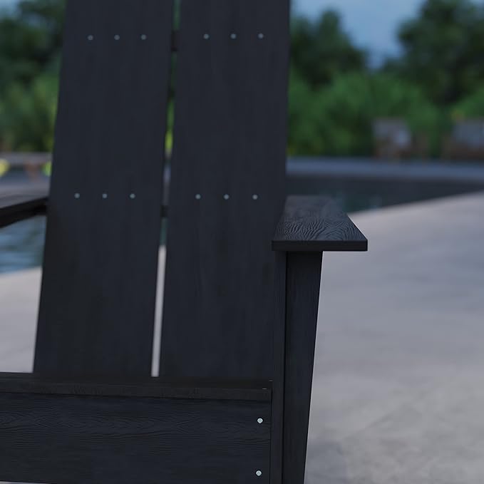 Merrick Lane Piedmont 2 Slat Poly Resin Adirondack Chair - Black - Modern Design - Indoor/Outdoor
