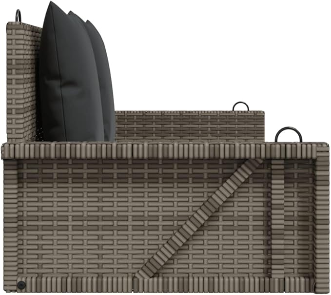 Grey Swing Bench with Cushions, PE Rattan and Powder-Coated Steel Frame - Photo 6