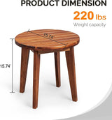 VINGLI Solid Wood Outdoor Side Table, Weather-Resistant Round Patio End Accent Table for Garden, Balcony, Porch, Natural - Photo 3