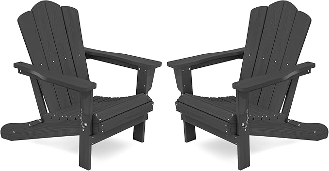 KINGYES Folding Adirondack Chair Set of 2, HDPE All-Weather Folding Adirondack Chair, Grey - Photo 1