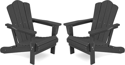 KINGYES Folding Adirondack Chair Set of 2, HDPE All-Weather Folding Adirondack Chair, Grey