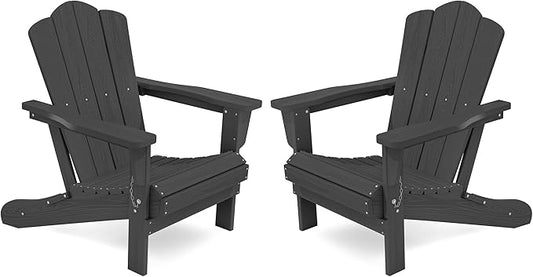 KINGYES Folding Adirondack Chair Set of 2, HDPE All-Weather Folding Adirondack Chair, Grey