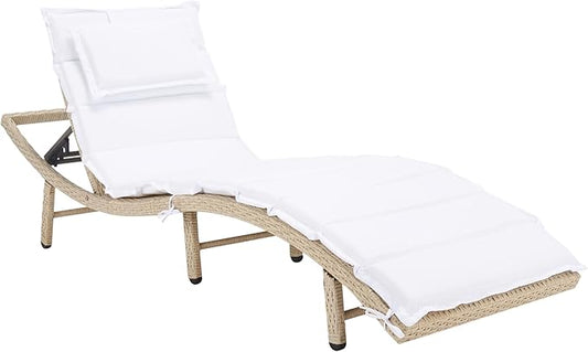 SAFAVIEH Outdoor Collection Colley Beige/White Cushion Wicker Chaise Lounge