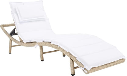 SAFAVIEH Outdoor Collection Colley Beige/White Cushion Wicker Chaise Lounge