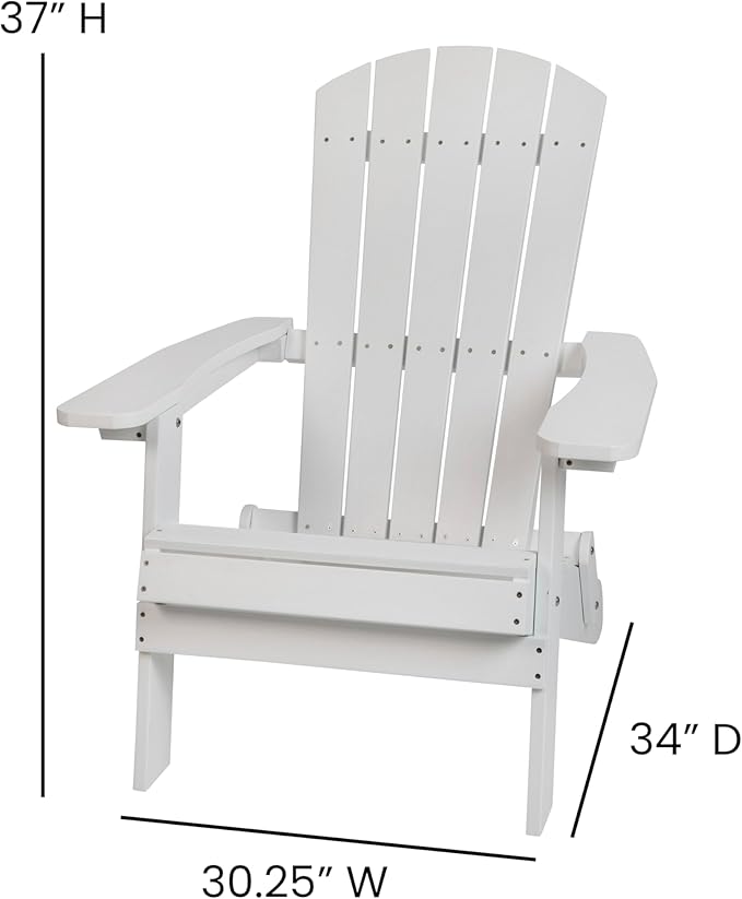 Flash Furniture Charlestown Folding Adirondack Chairs Poly Resin Frame-All-Weather Cushions-Indoor/Outdoor Use, Set of 2, White/Gray