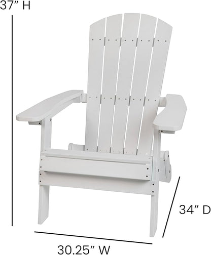 Flash Furniture Charlestown Folding Adirondack Chair - White - Poly Resin - Indoor/Outdoor - Weather Resistant - Set of 4