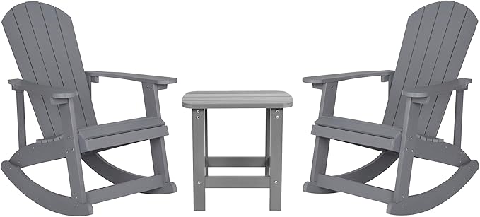 Flash Furniture Set of 2 Savannah Adirondack Rocking Chairs - Commercial Grade All-Weather Gray Poly Resin Wood - Photo 1