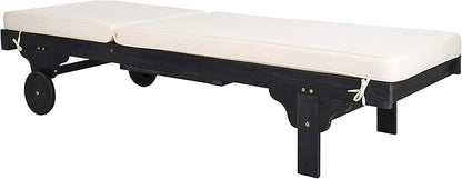 SAFAVIEH Outdoor Collection Newport Black/ Beige Cushion Built-in Side Table Adjustable Chaise Lounge Chair