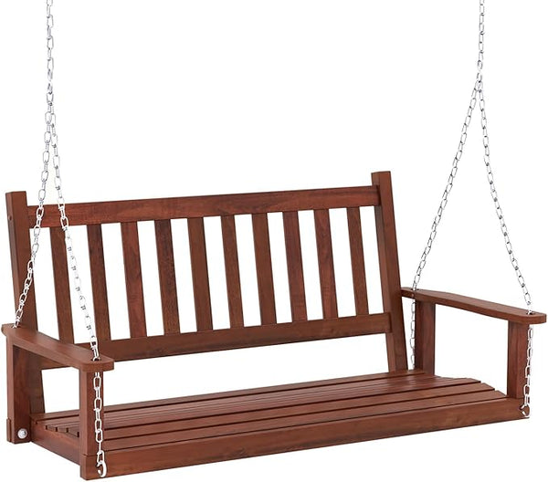 Tangkula 2 Person Wooden Porch Swing, Hanging Patio Swing with 2 Adjustable Galvanized Metal Chains, Slatted Back & Seat - Photo 1