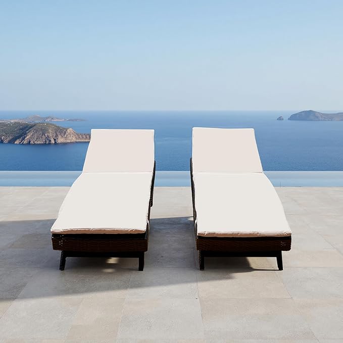PE Rattan Foldable Backrest Chaise Lounge Set of 2 Chairs with 2 Detachable Cushions, Outdoor Pool Folding Recliner - Photo 3