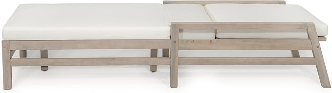 5-Position Adjustable Outdoor Chaise Lounge, Solid Wood Patio Recliner Chair with Thick Cushions for Pool - Photo 7