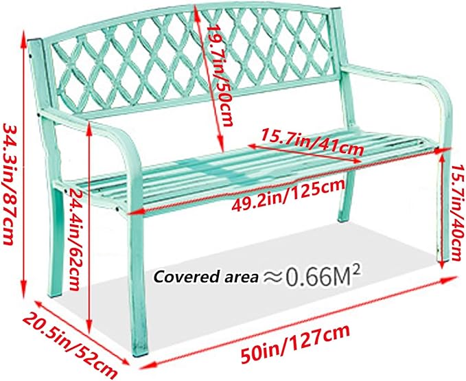 Outdoor Metal Garden Bench with Curved Backrest & Armrests, Antique Finish Patio Seating, Durable Galvanized Frame for Backyard, Deck, Lawn & Park Use
