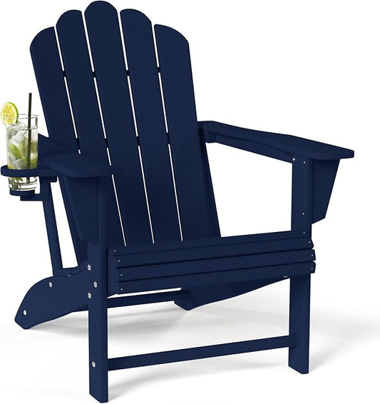 Costaelm Outdoor Patio HDPE Adirondack Chair with Cup Holder, Navy Blue