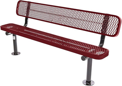 COATEDOUTDOORFURNITURE Coated Outdoor Furniture Heavy-Duty Outdoor Bench Thermoplastic Coated, Expanded Metal, Commercial-Grade Seating, Made in America (Surface with Back, 6 Ft, Burgundy)