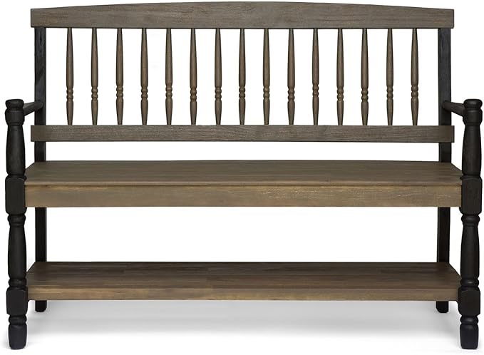 Merax 51" Outdoor Bench with Storage, Acacia Wood Metal Frame Chair Furniture for Garden Patio, Porch, Backyard, Park
