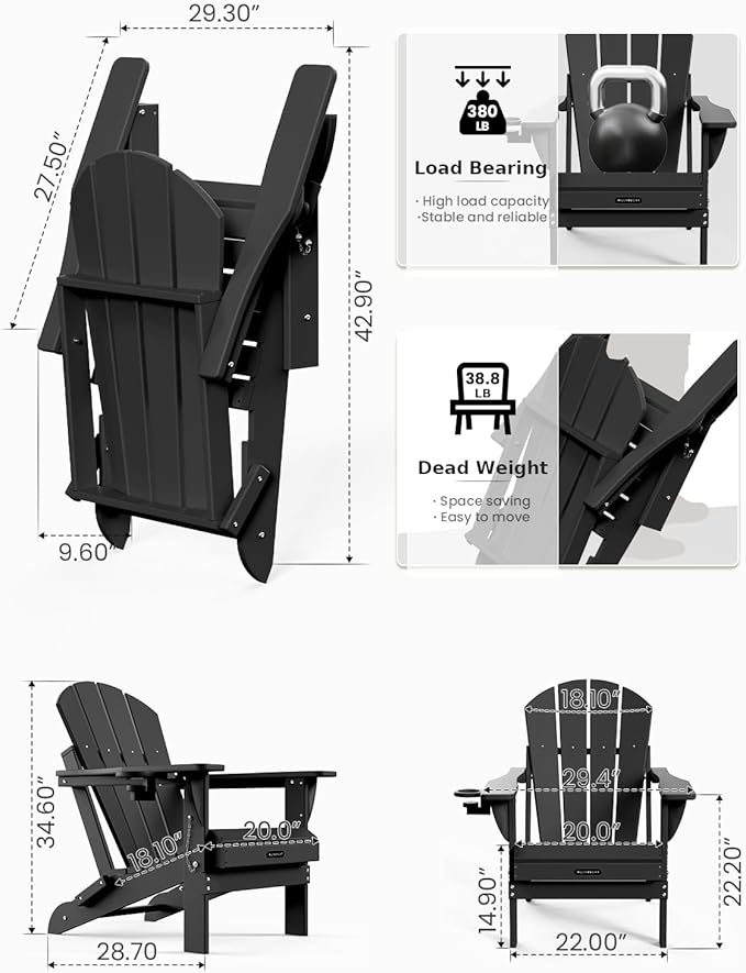 MUCHENGHY Folding Adirondack Chairs Patio Chairs Outdoor Adirondack Chair Weather Resistant Chair for Patio, Outside - Photo 3