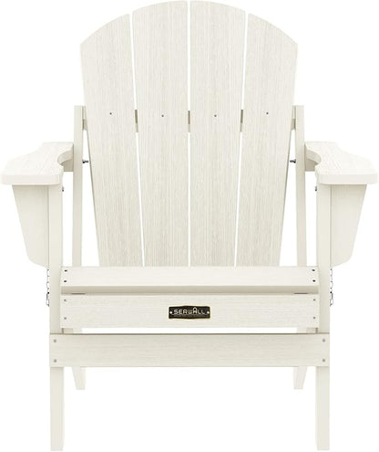 SERWALL Folding Adirondack Chair Set of 4, All Weather Adirondack Chairs with Cup Holder for Patio Garden Outdoors Fire Pit Chairs-White