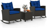 Tangkula 3 Piece Wicker Rocking Set, Patio Rattan Roker Chairs with Tempered Glass Table & Soft Cushions - Photo 1