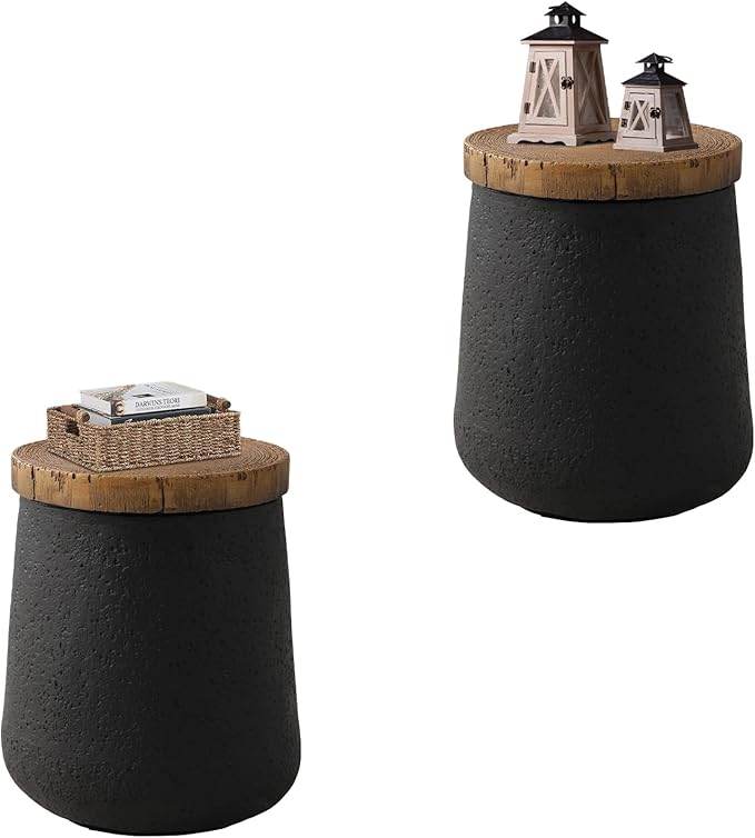 HOMPUS Concrete Outdoor Side Table Sets of 2, 2 Pieces Cylinder Shaped Round Coffee Table, Plant Stand Outdoor Accent Table Modern Patio End Table Sets for Garden, Paito, Living Room