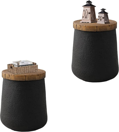 HOMPUS Concrete Outdoor Side Table Sets of 2, 2 Pieces Cylinder Shaped Round Coffee Table, Plant Stand Outdoor Accent Table Modern Patio End Table Sets for Garden, Paito, Living Room
