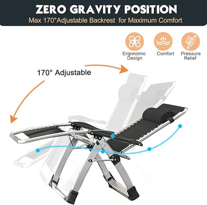MOPHOTO Zero Gravity Chair, Outdoor Padded Lounge Chair with Side Table, Zero Gravity Recliner Chair, Outdoor Reclining Chair, Sturdy & Comfortable, Supports up to 440lbs