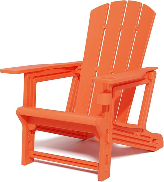 FONTOI Adirondack Chair, Outdoor Weather Resistant Lawn Furniture, Plastic Adirondack Chair with Cup Holder, 400 LBS Capacity Recliner, Garden Backyard Patio Without Screws Install, Orange