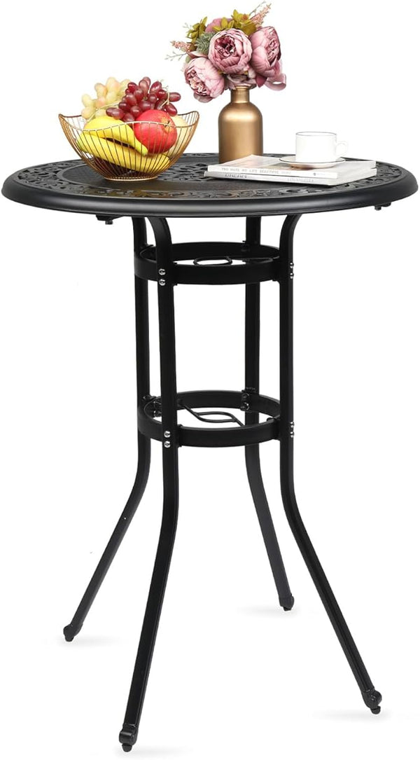 VINGLI Cast Aluminum Bar Height Patio Table with Umbrella Hole - Tall Outdoor Bistro Table, 32" Dia x 41" H (Black) - Photo 1