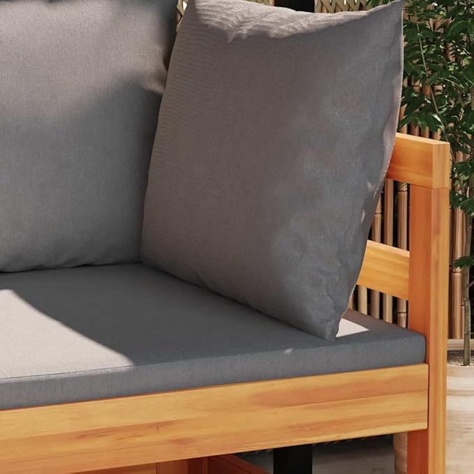 Corner Sofa Dark Grey Solid Acacia Wood Frame 100% Polyester Medium Cushions for Outdoor Patio Garden Seating Furniture
